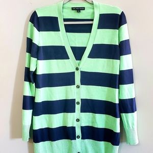 Womens "346" Brooks Brothers Green And Navy Striped Cardigan Sweater Large